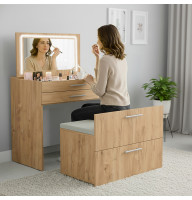 Гримёрный стол для макияжа с зеркалом и LED подсветкой / трюмо с розеткой 220В / стол визажиста / Allis 800 (Дуб крафт золотой)