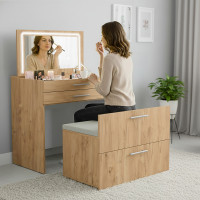 Гримерний стіл для манікюру з дзеркалом та LED підсвіткою / трюмо / стіл візажиста / Allis 800 (Дуб крафт золотий)