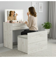 Гримёрный стол для макияжа с зеркалом и LED подсветкой / трюмо с розеткой 220В / стол визажиста / Allis 800 (Дуб крафт белый)