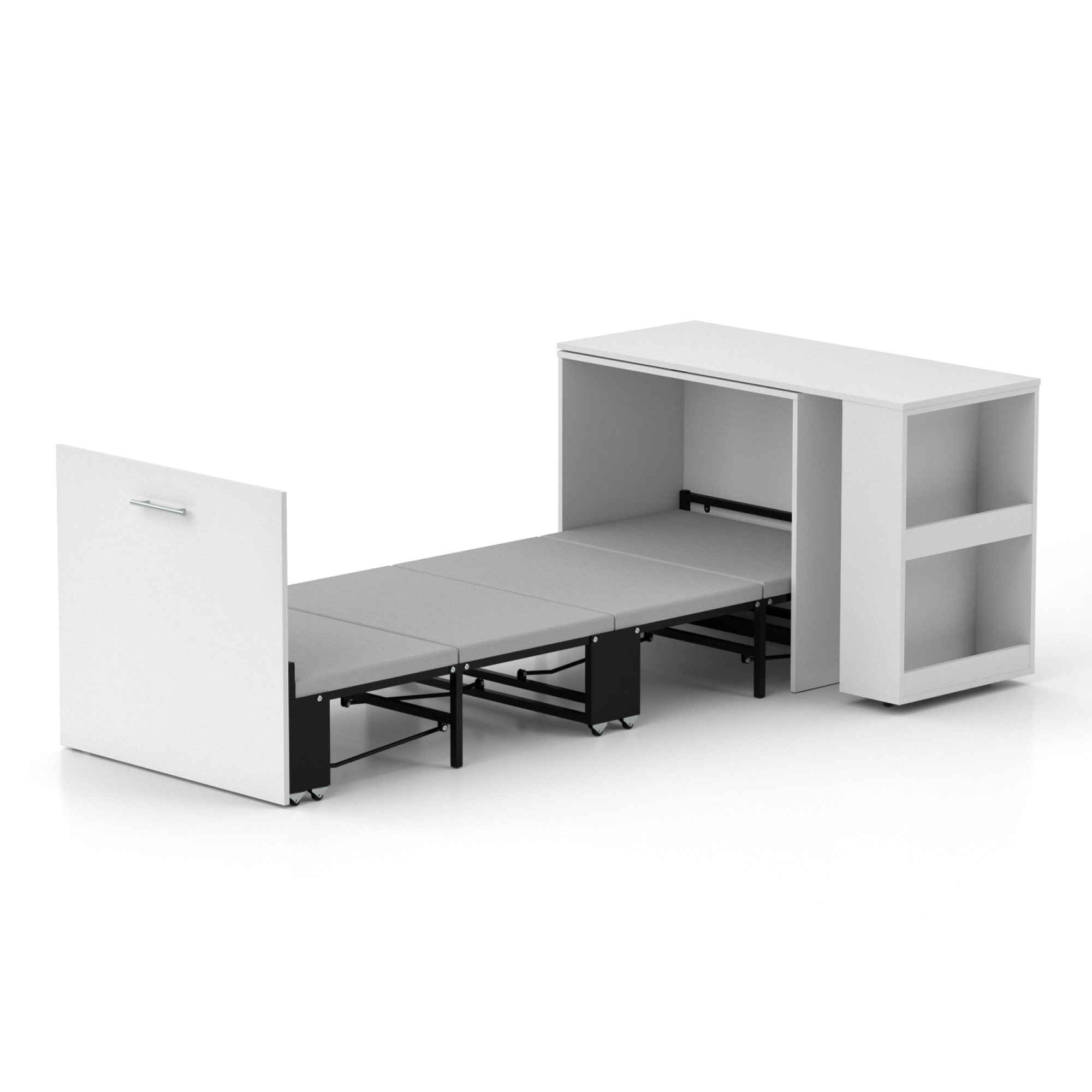 Ліжко-трансформер + Письмовий стіл + Тумба + Комод Sirim-C1 (4 в 1) / (Білий)